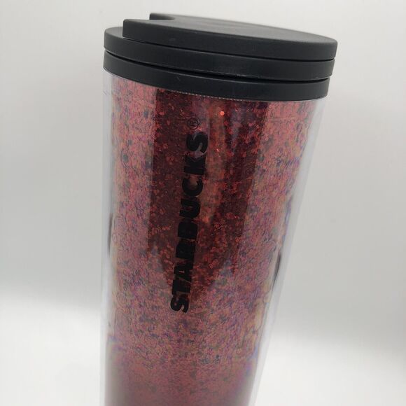 NEW Starbucks Red Glitter Sparkle Sealing Twist Lid Plastic Tumbler 16 fl oz - Picture 3 of 4